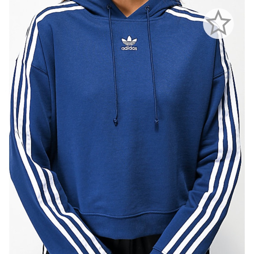 Adidas Originals Cropped 3 stripe hoodie navy